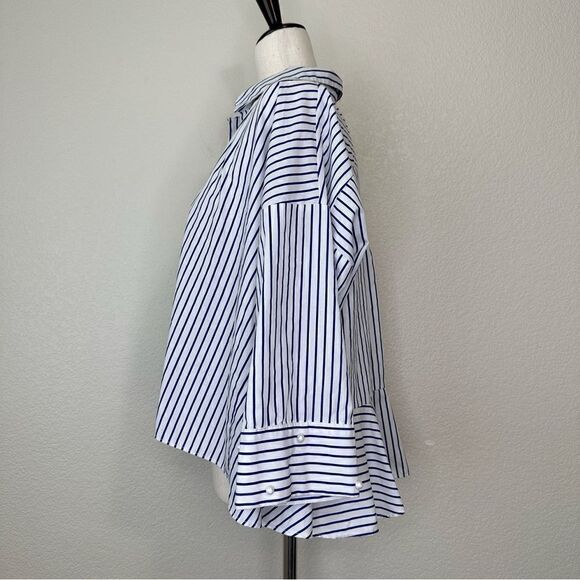 Zara Basic Collection Blue White Striped High-Low Button Down Shirt - Picture 4 of 13